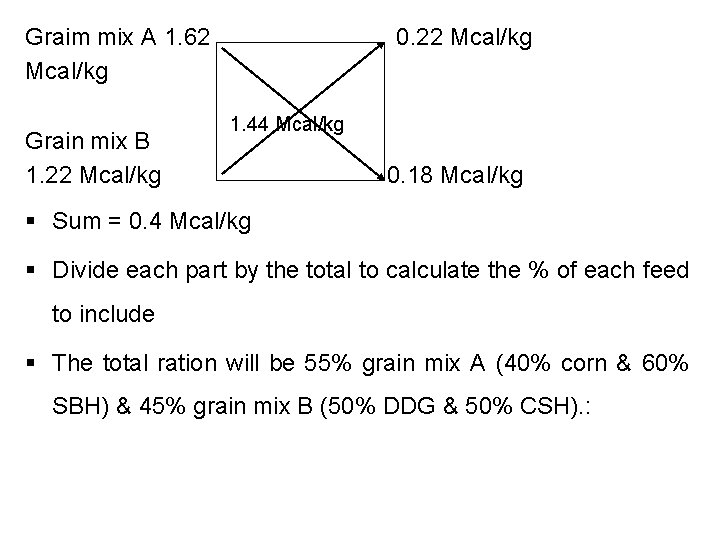 Graim mix A 1. 62 Mcal/kg Grain mix B 1. 22 Mcal/kg 0. 22