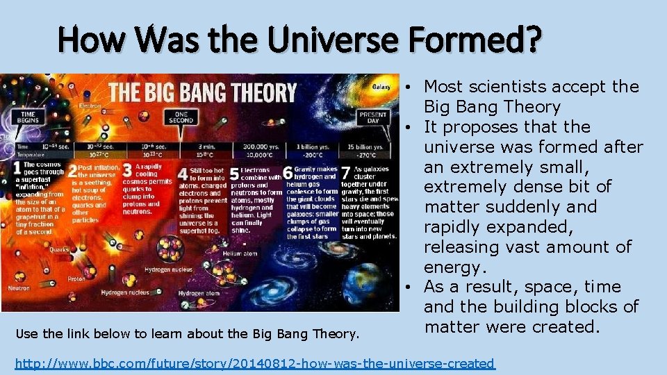 How Was the Universe Formed? Use the link below to learn about the Big