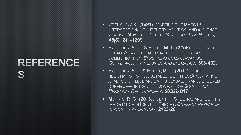  • CRENSHAW, K. (1991). MAPPING THE MARGINS: INTERSECTIONALITY, IDENTITY POLITICS, AND VIOLENCE AGAINST