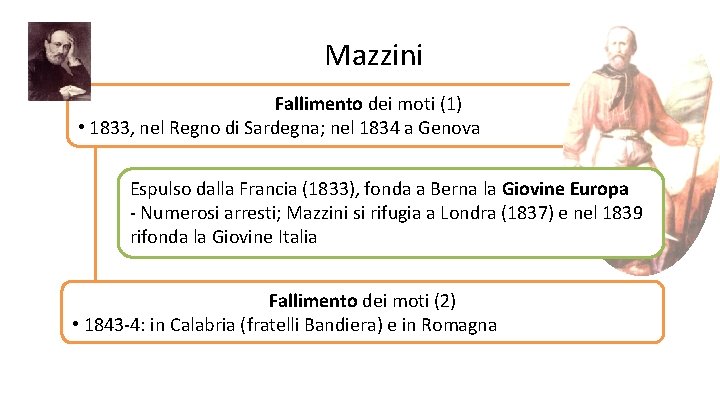 Mazzini Fallimento dei moti (1) • 1833, nel Regno di Sardegna; nel 1834 a