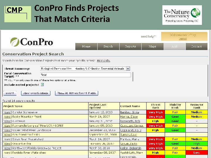 CMP Con. Pro Finds Projects That Match Criteria 