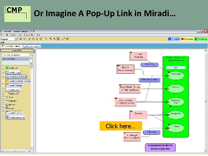 CMP Or Imagine A Pop-Up Link in Miradi… Click here… 