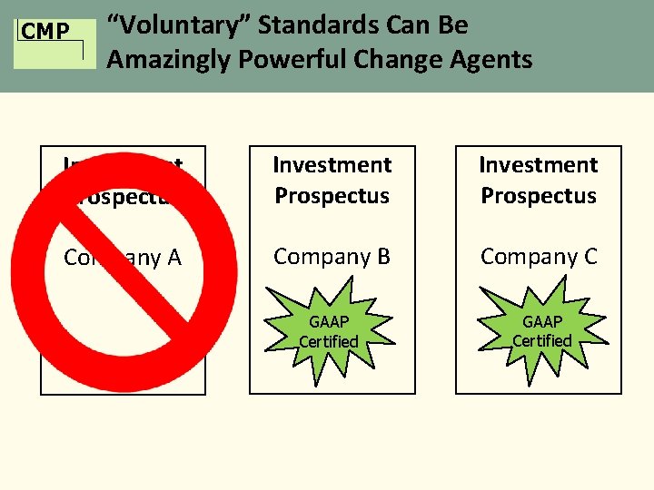CMP “Voluntary” Standards Can Be Amazingly Powerful Change Agents Investment Prospectus Company A Company