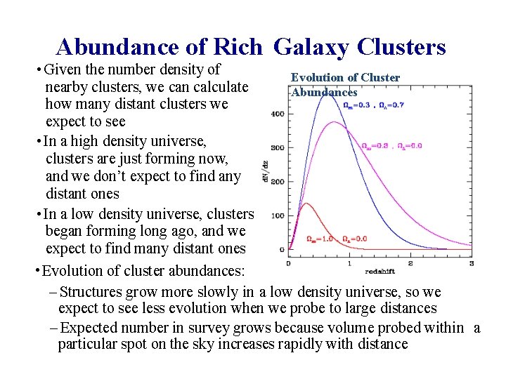 Abundance of Rich Galaxy Clusters • Given the number density of Evolution of Cluster