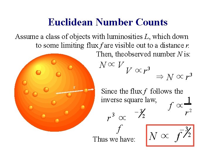 Euclidean Number Counts Assume a class of objects with luminosities L, which down to