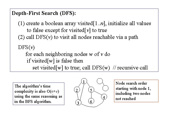Depth-First Search (DFS): (1) create a boolean array visited[1. . n], initialize all values