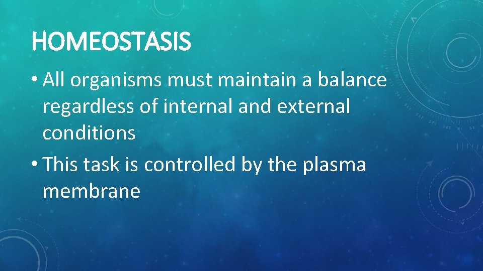 HOMEOSTASIS • All organisms must maintain a balance regardless of internal and external conditions