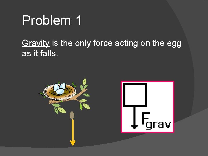Problem 1 Gravity is the only force acting on the egg as it falls.