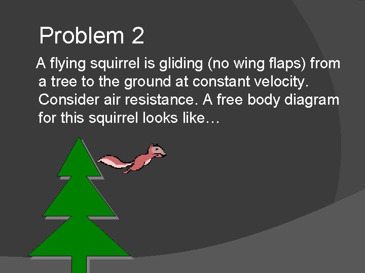 Problem 2 A flying squirrel is gliding (no wing flaps) from a tree to