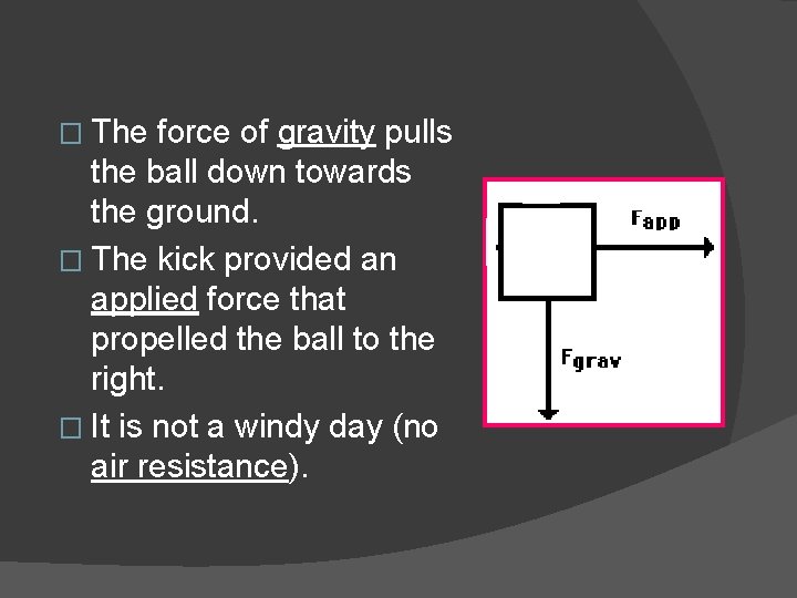 � The force of gravity pulls the ball down towards the ground. � The