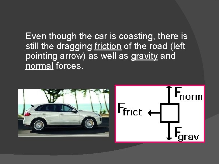 Even though the car is coasting, there is still the dragging friction of the
