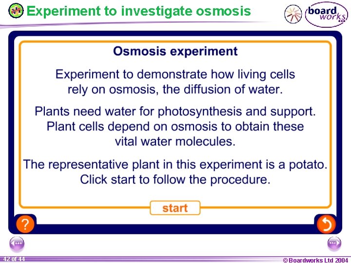 Experiment to investigate osmosis 42 of 44 © Boardworks Ltd 2004 