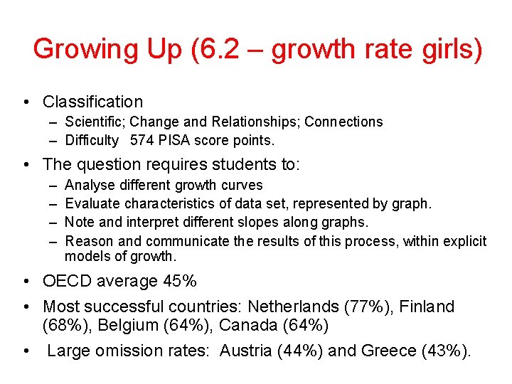 Growing Up (6. 2 – growth rate girls) • Classification – Scientific; Change and