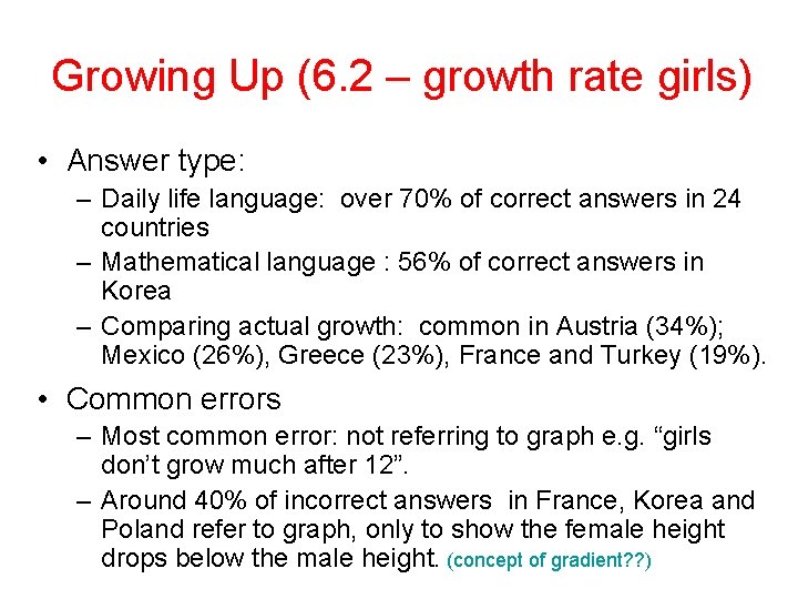 Growing Up (6. 2 – growth rate girls) • Answer type: – Daily life