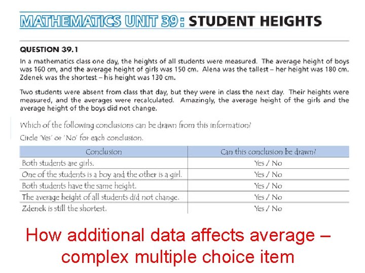 How additional data affects average – complex multiple choice item 