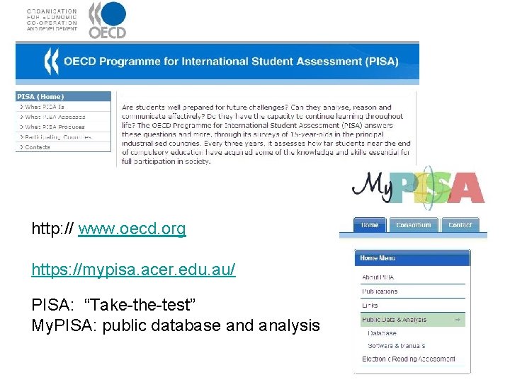 Information about PISA http: // www. oecd. org https: //mypisa. acer. edu. au/ PISA: