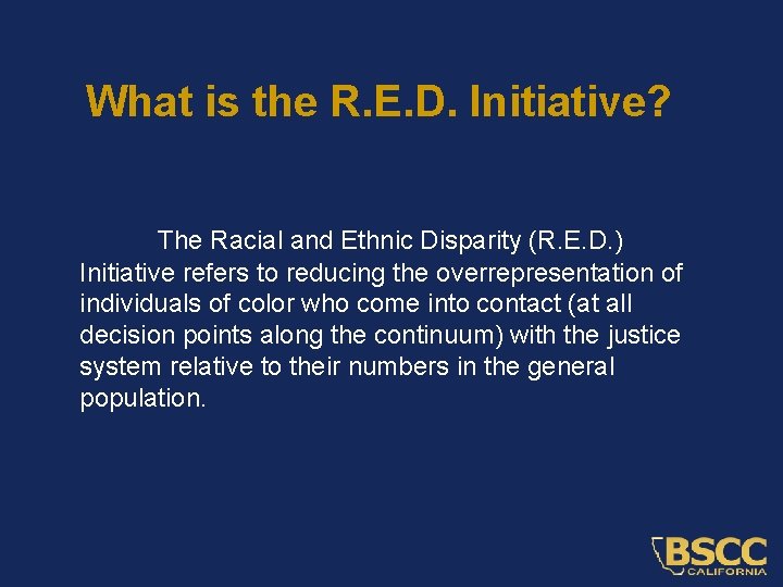 What is the R. E. D. Initiative? The Racial and Ethnic Disparity (R. E.