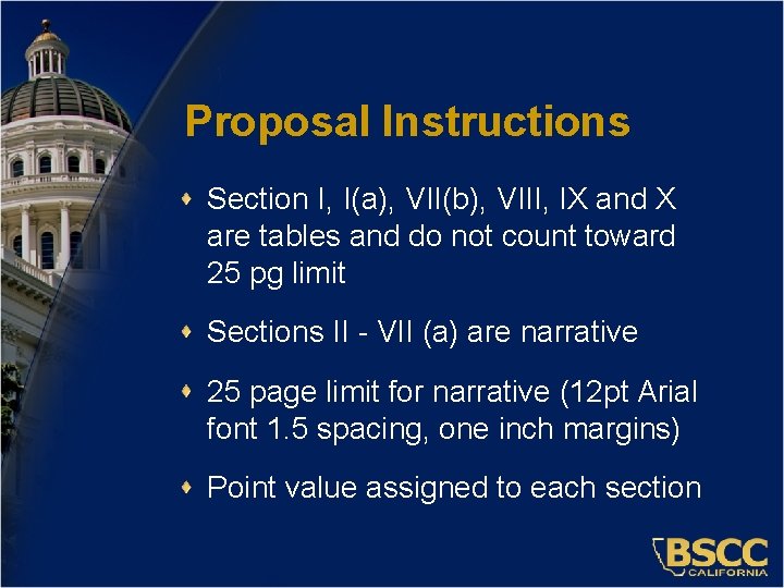 Proposal Instructions Section I, I(a), VII(b), VIII, IX and X are tables and do