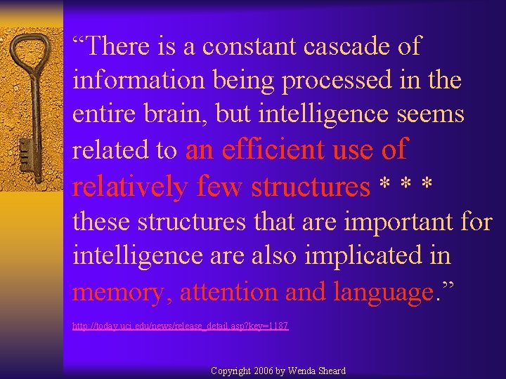 “There is a constant cascade of information being processed in the entire brain, but