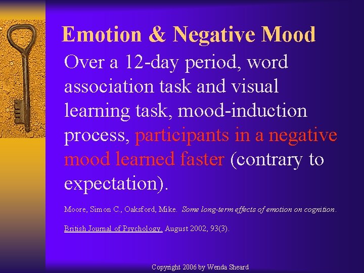 Emotion & Negative Mood Over a 12 -day period, word association task and visual