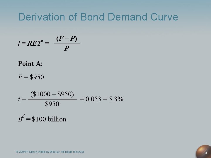 Derivation of Bond Demand Curve e i = RET = (F – P) P