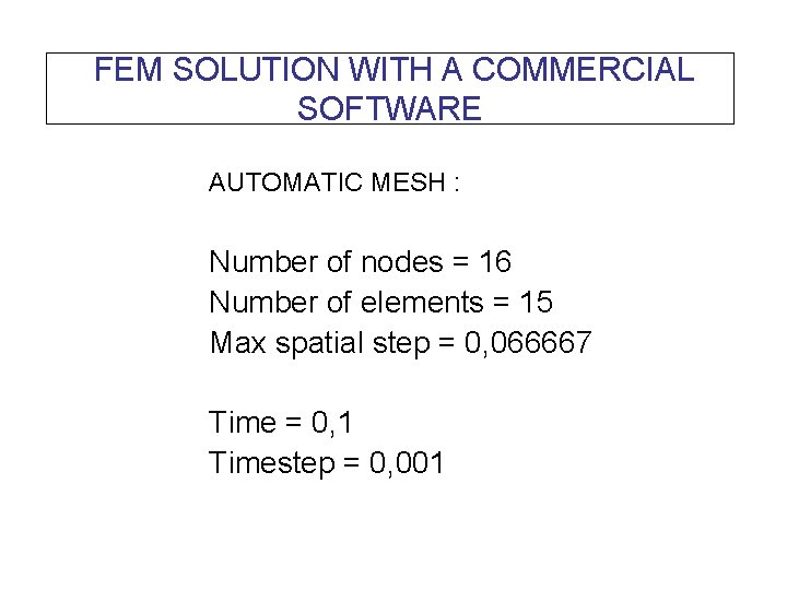 FEM SOLUTION WITH A COMMERCIAL SOFTWARE AUTOMATIC MESH : Number of nodes = 16