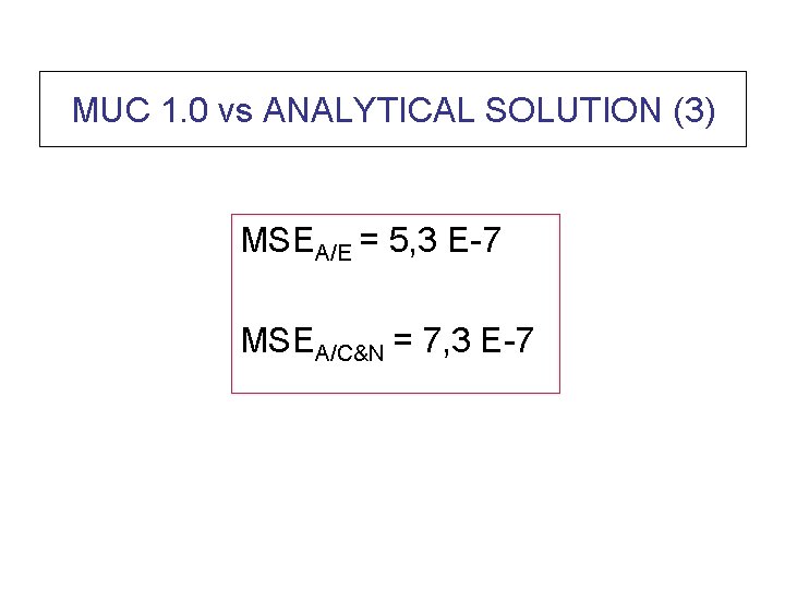 MUC 1. 0 vs ANALYTICAL SOLUTION (3) MSEA/E = 5, 3 E-7 MSEA/C&N =