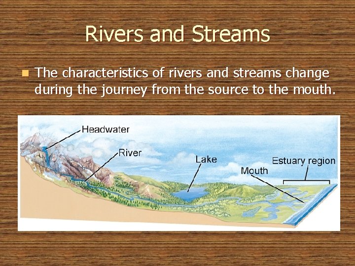 Rivers and Streams n The characteristics of rivers and streams change during the journey