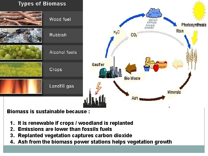 Biomass is sustainable because : 1. 2. 3. 4. It is renewable if crops