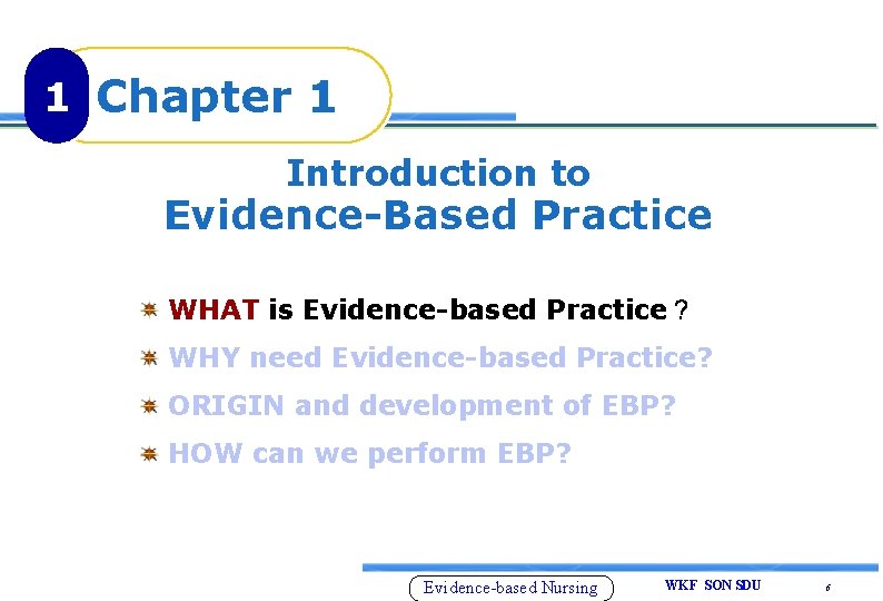 1 Chapter 1 Introduction to Evidence-Based Practice WHAT is Evidence-based Practice？ WHY need Evidence-based