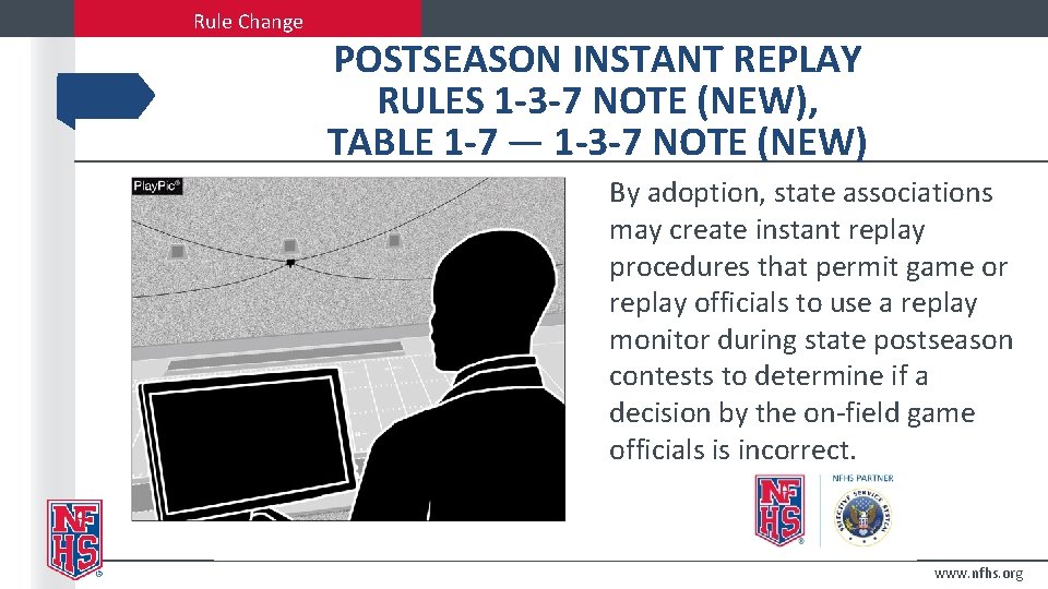 Rule Change POSTSEASON INSTANT REPLAY RULES 1 -3 -7 NOTE (NEW), TABLE 1 -7