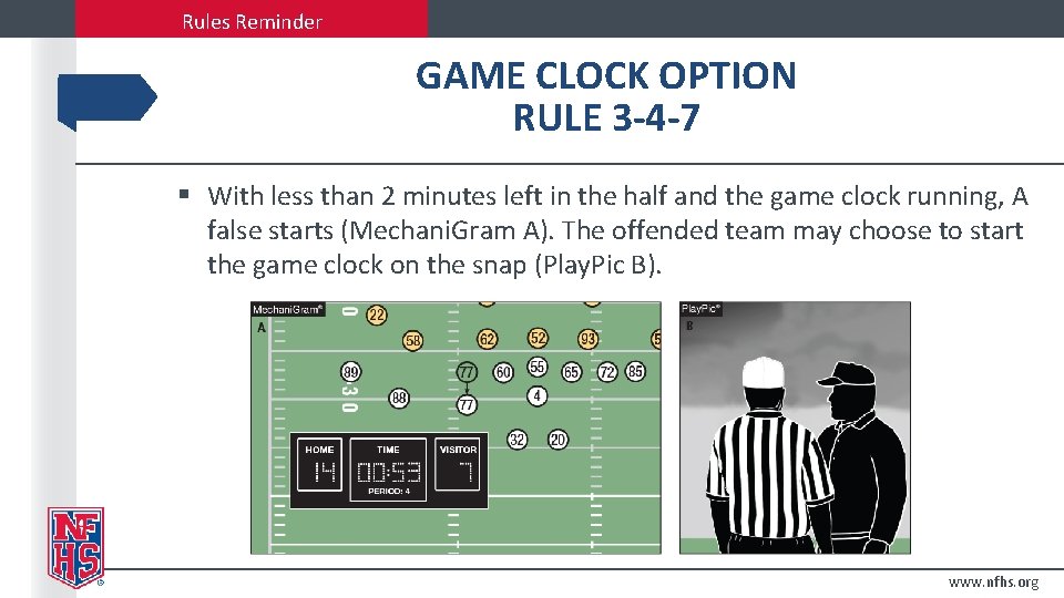 Rules Reminder GAME CLOCK OPTION RULE 3 -4 -7 § With less than 2