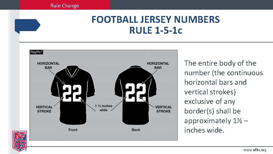 Rule Change FOOTBALL JERSEY NUMBERS RULE 1 -5 -1 c The entire body of