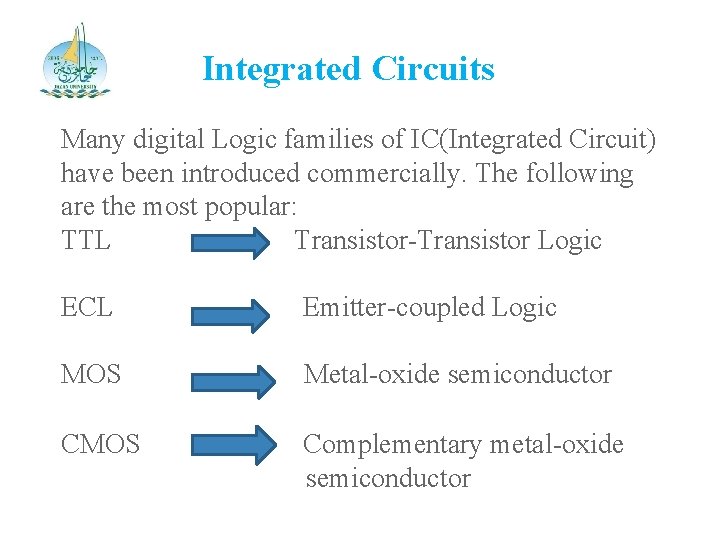 Integrated Circuits Many digital Logic families of IC(Integrated Circuit) have been introduced commercially. The