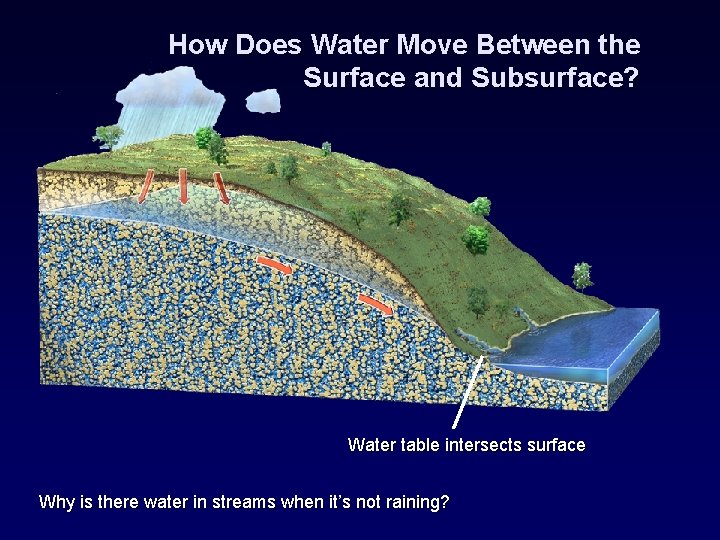 How Does Water Move Between the Surface and Subsurface? Water table intersects surface Why