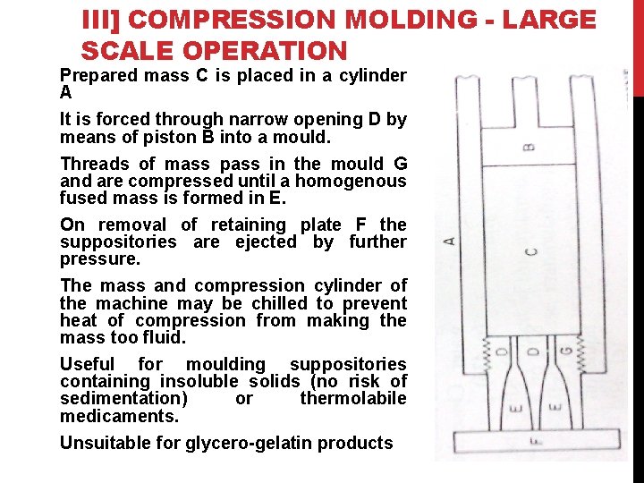 III] COMPRESSION MOLDING - LARGE SCALE OPERATION Prepared mass C is placed in a