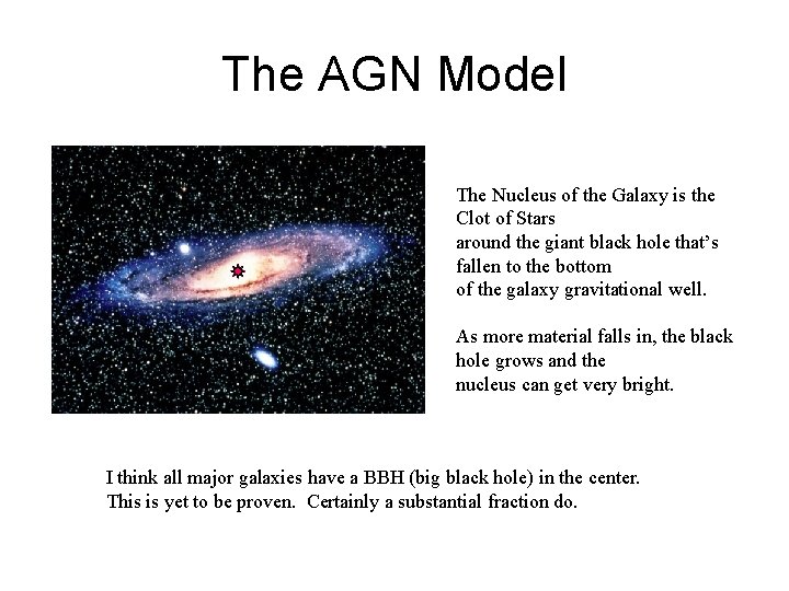 The AGN Model The Nucleus of the Galaxy is the Clot of Stars around