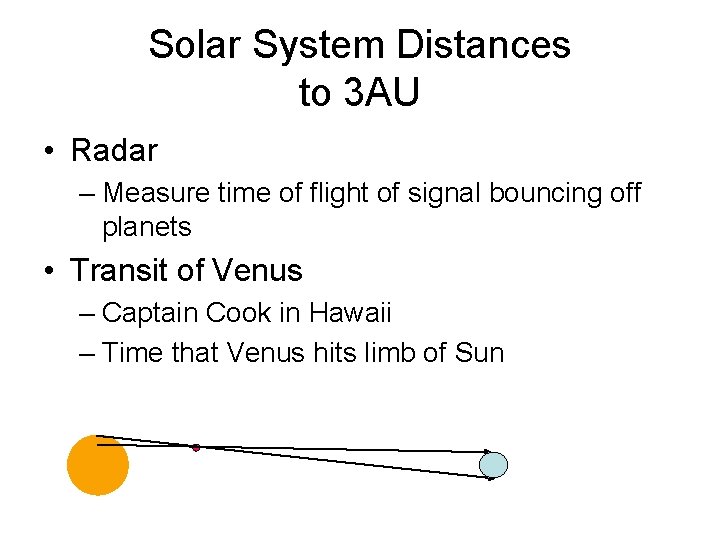 Solar System Distances to 3 AU • Radar – Measure time of flight of