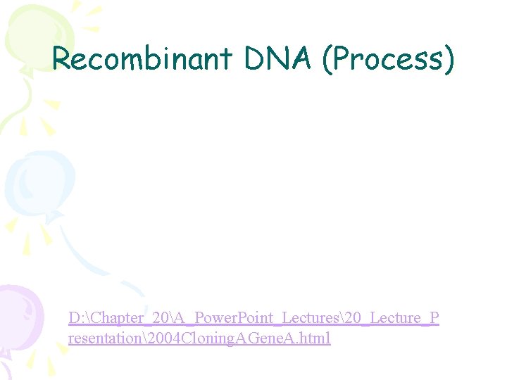 Recombinant DNA (Process) D: Chapter_20A_Power. Point_Lectures20_Lecture_P resentation2004 Cloning. AGene. A. html 