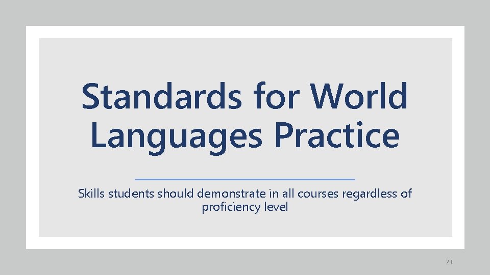 Standards for World Languages Practice Skills students should demonstrate in all courses regardless of
