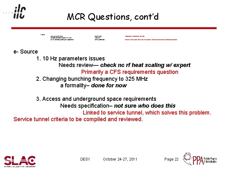 MCR Questions, cont’d e- source 1 10 Hz parameters issues 2 Changing bunching frequency