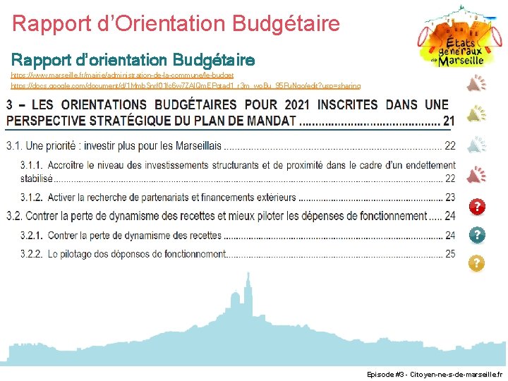 Rapport d’Orientation Budgétaire Rapport d’orientation Budgétaire https: //www. marseille. fr/mairie/administration-de-la-commune/le-budget https: //docs. google. com/document/d/1