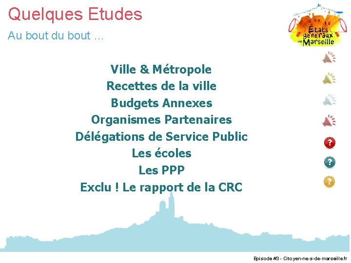 Quelques Etudes Au bout du bout … Ville & Métropole Recettes de la ville