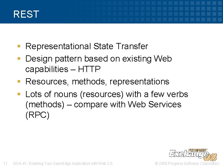 REST § Representational State Transfer § Design pattern based on existing Web capabilities –