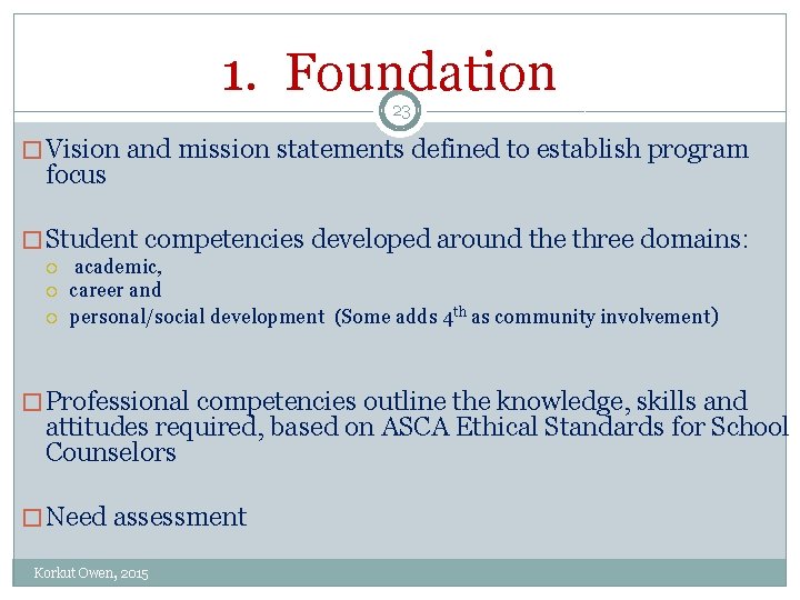 1. Foundation 23 � Vision and mission statements defined to establish program focus � 1. Foundation 23 � Vision and mission statements defined to establish program focus �