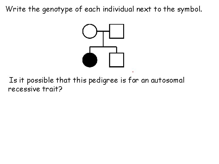 Write the genotype of each individual next to the symbol. Is it possible that