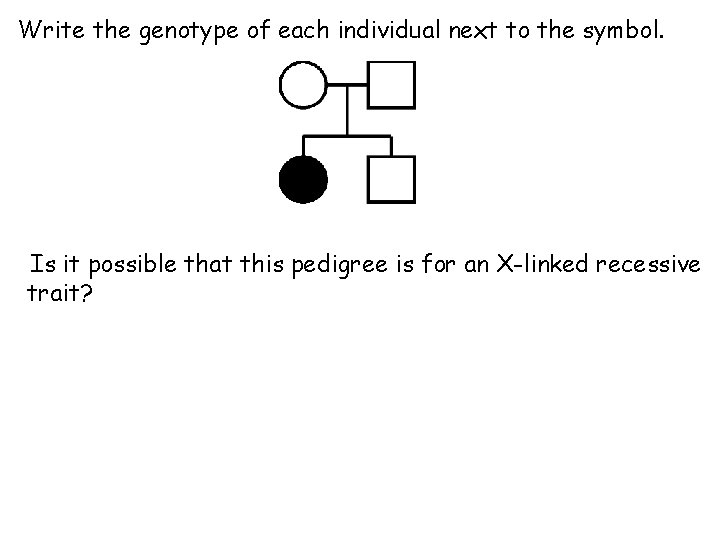 Write the genotype of each individual next to the symbol. Is it possible that