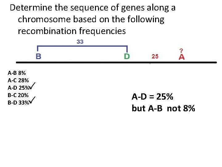 Determine the sequence of genes along a chromosome based on the following recombination frequencies