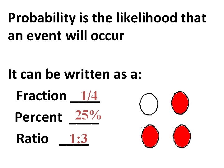 Probability is the likelihood that an event will occur It can be written as