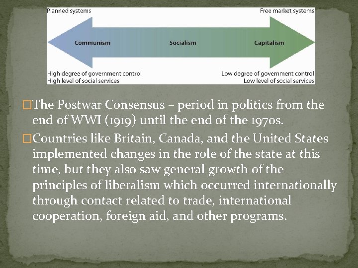 �The Postwar Consensus – period in politics from the end of WWI (1919) until